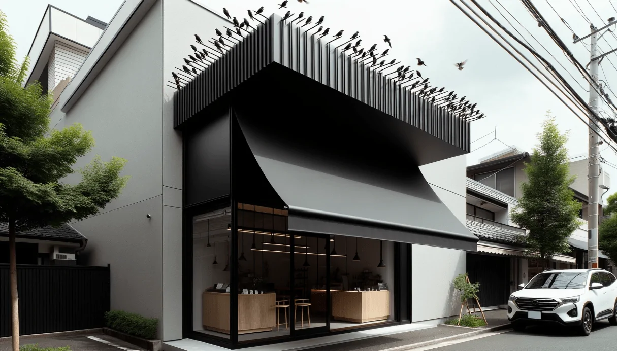 illustration of bird roosting spikes on awning