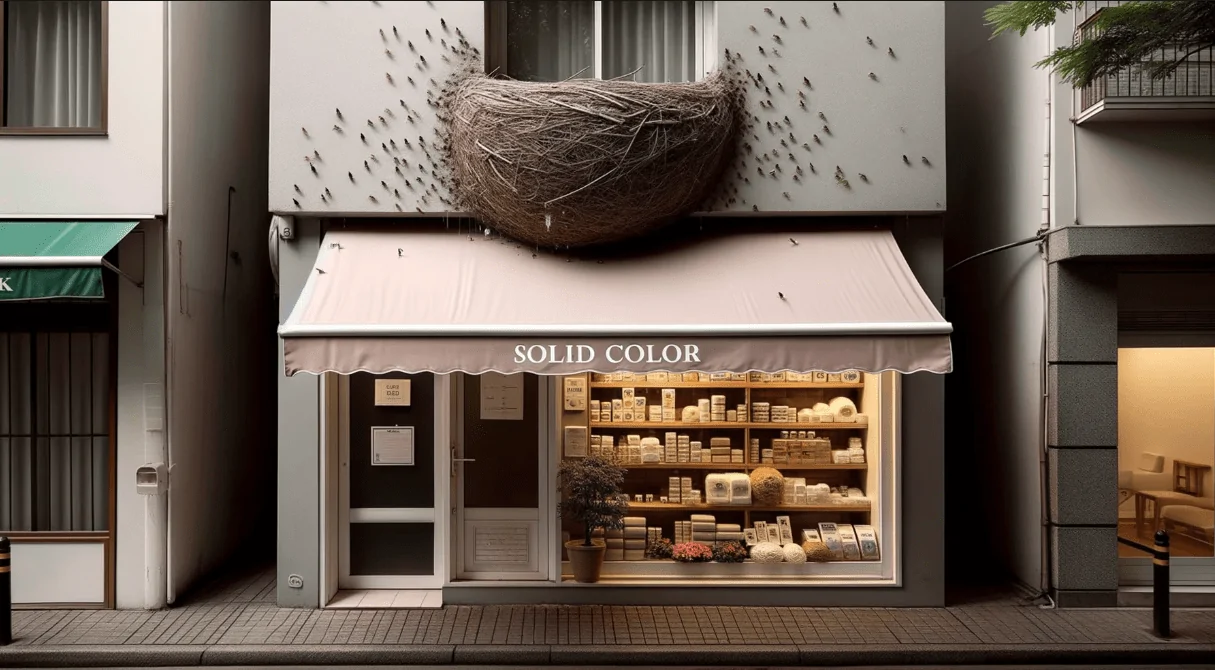 relocating the bird nest, illustration of big bird nest on a commercial store awning
