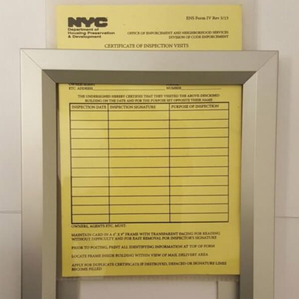 inspection frame sign ny