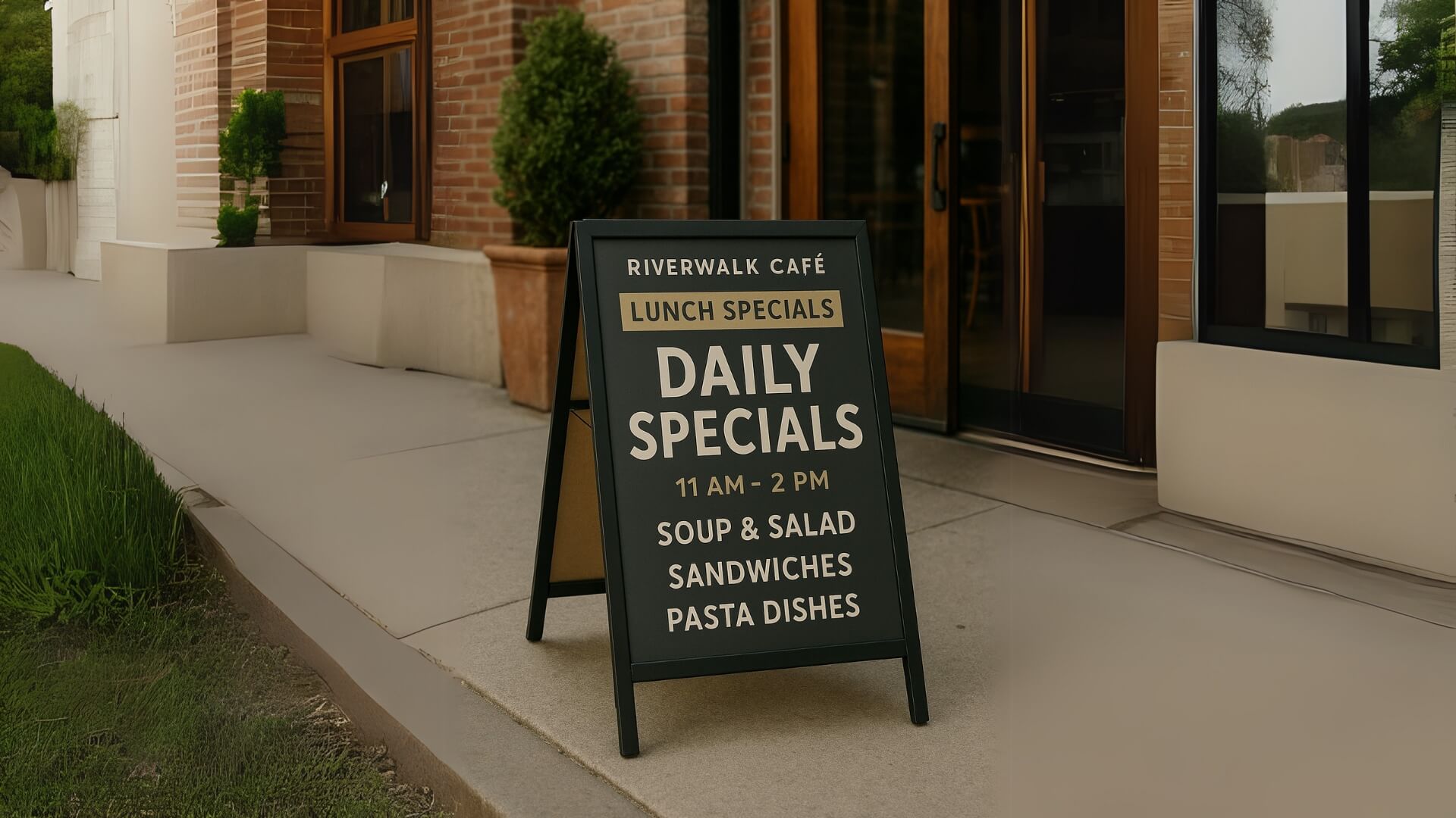 a frame sidewalk sign for riverwalk cafe new york city