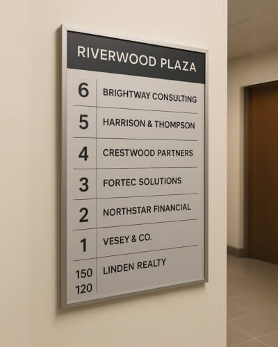 building directory sign for riverwood plaza nyc