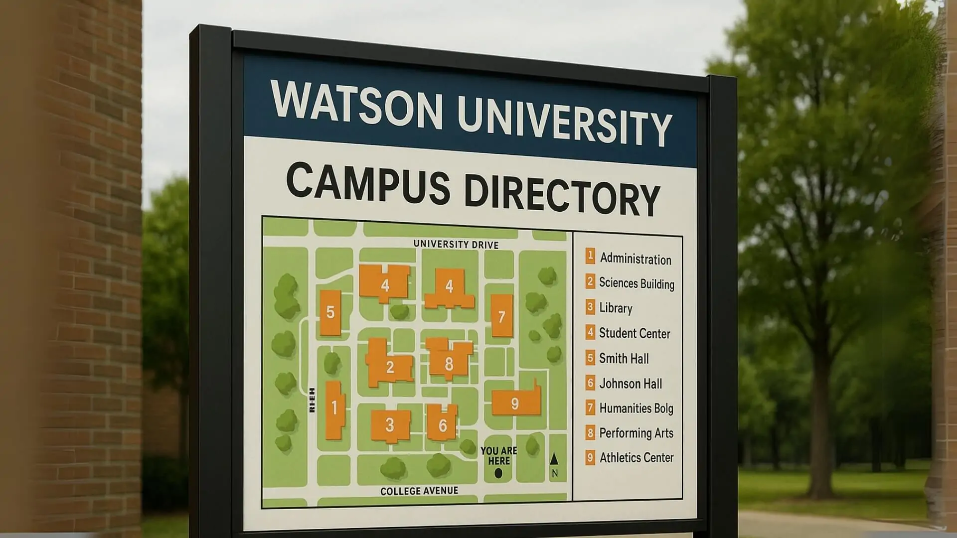 campus directory sign for watson university nyc