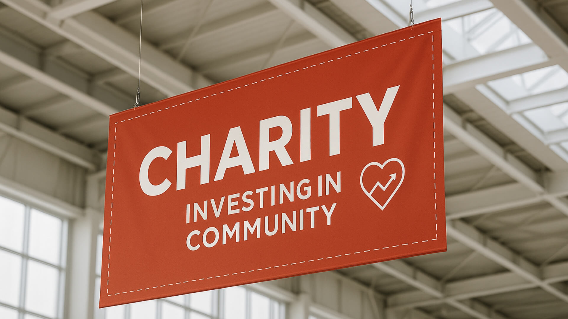 charity incesting in community hanging banner nyc