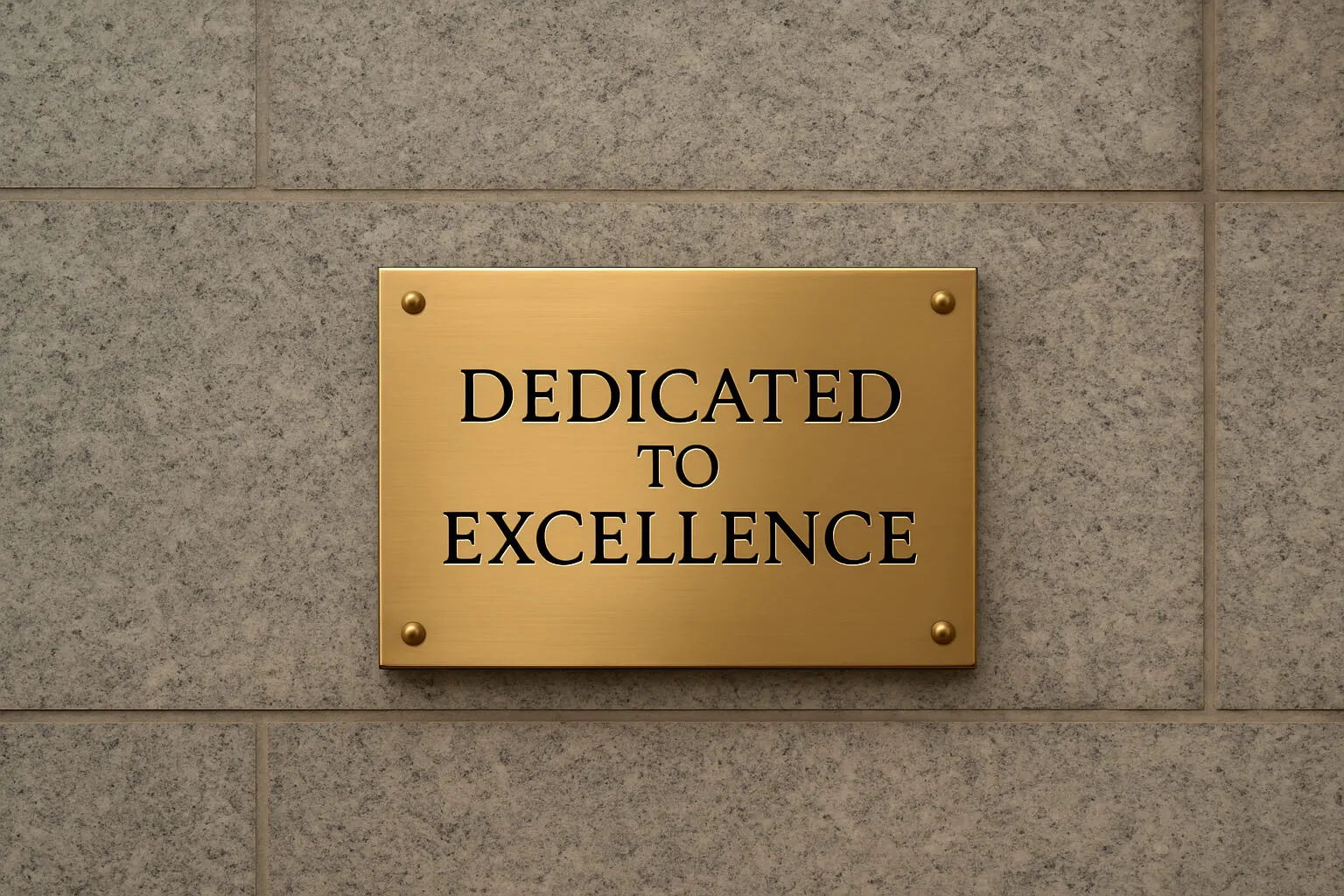 dedicated to excellence brass plaque sign