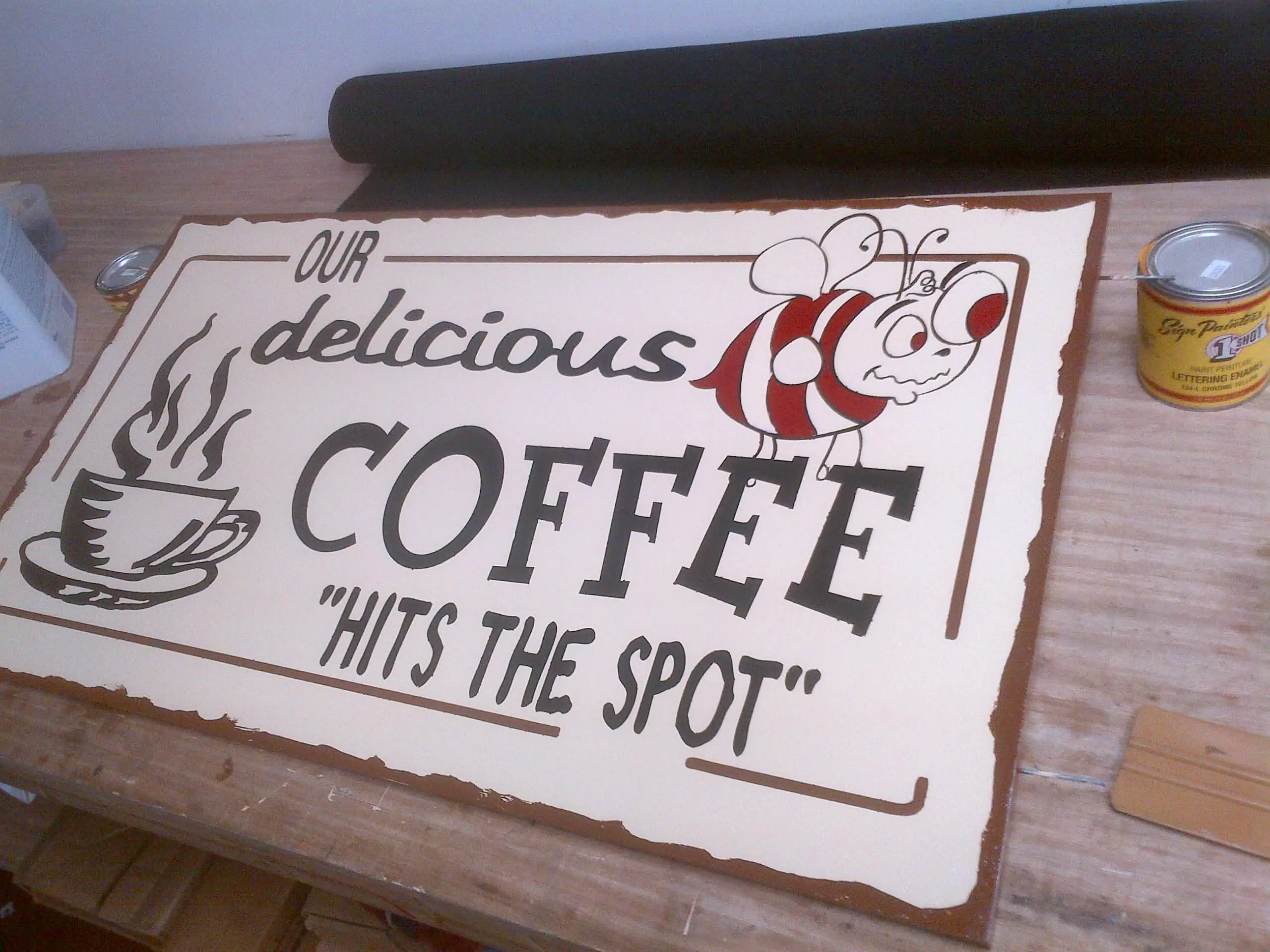 delicious coffee hand painted sign ny