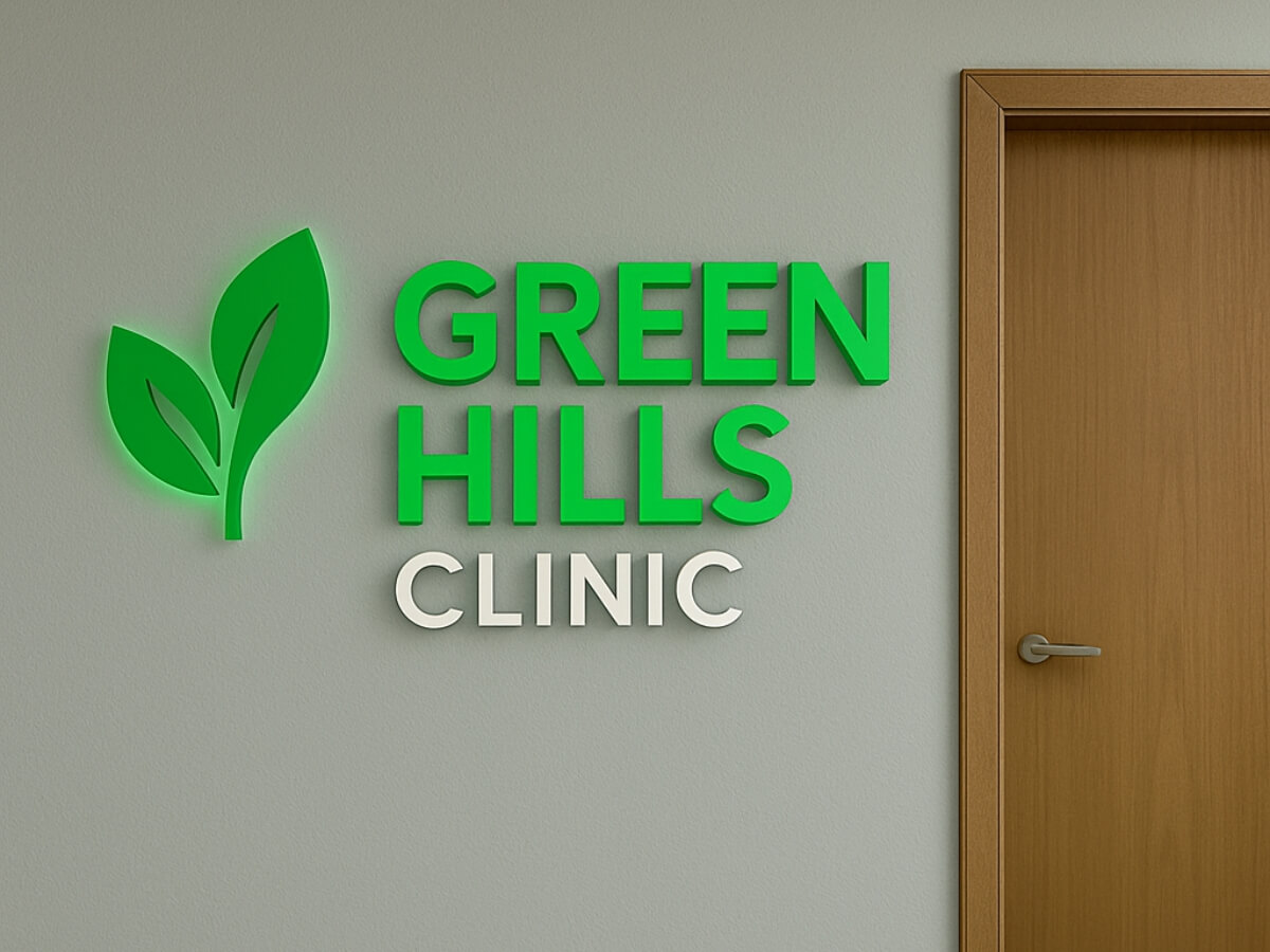 green hills clinic channel letter lobby sign