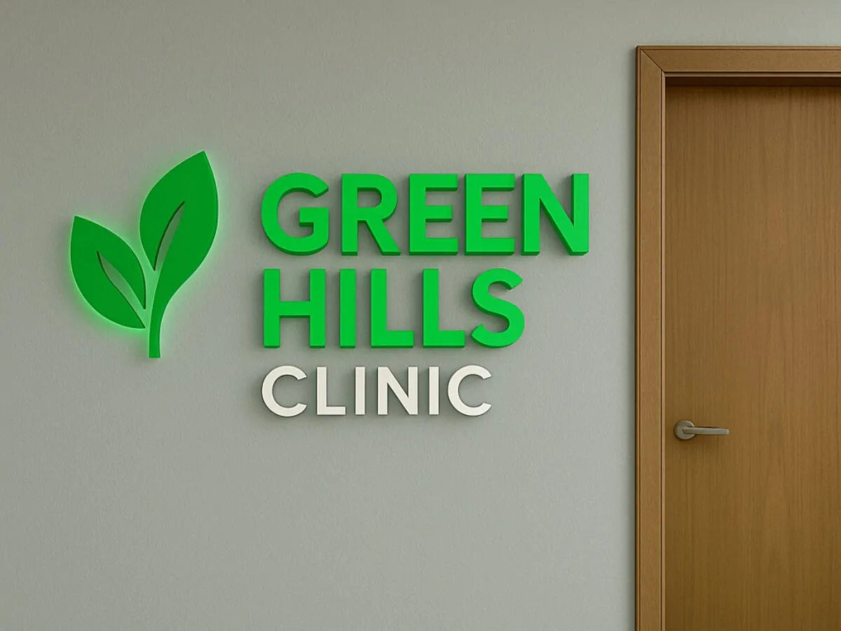green hills clinic channel letter lobby sign