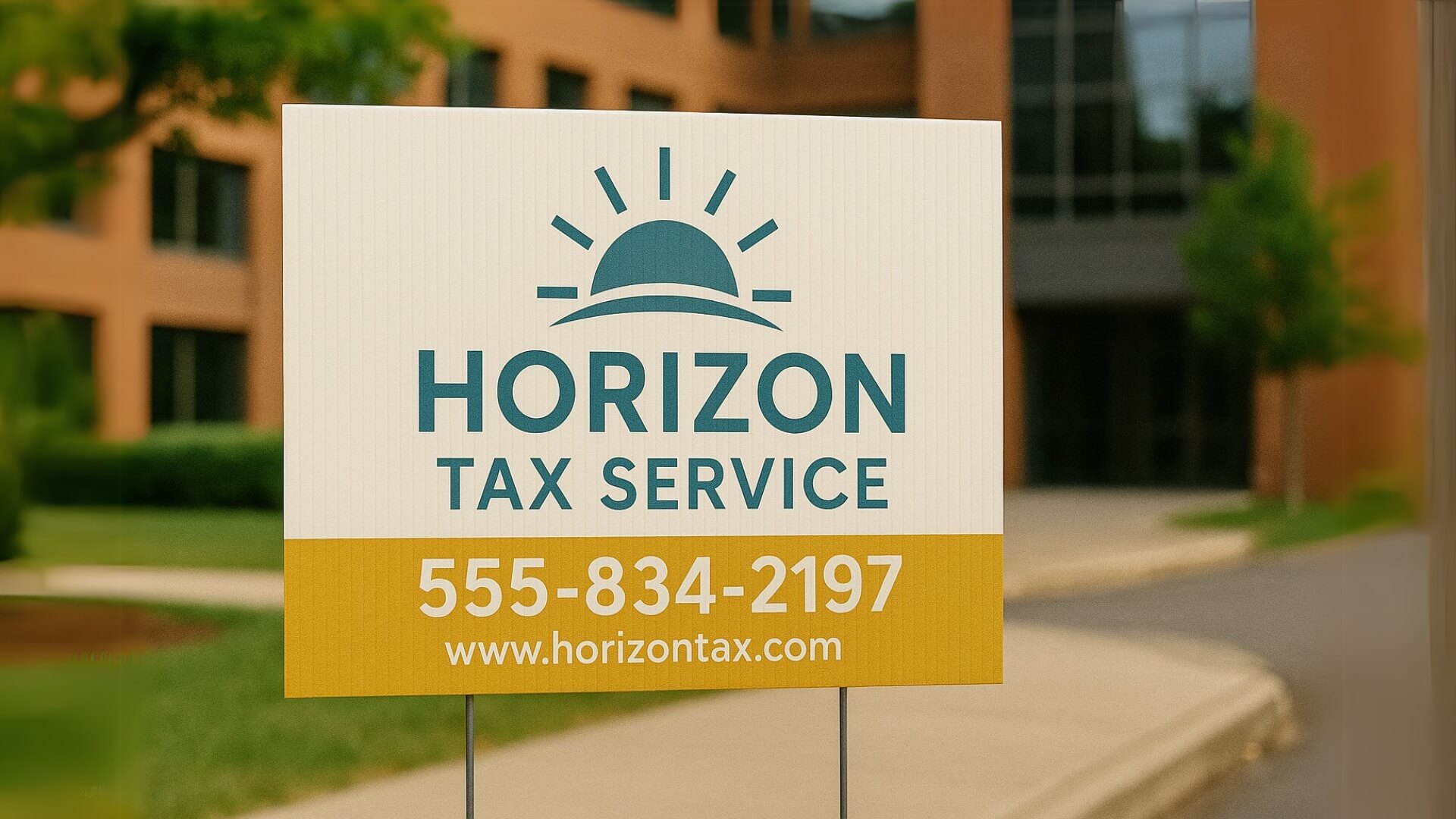 horizon tax service sign made with coroplast plastic