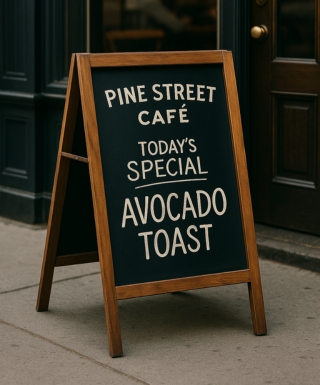 pine street cafe a frame sidewalk small business sign