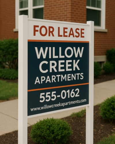 post and panel sign for willow creek apartments nyc