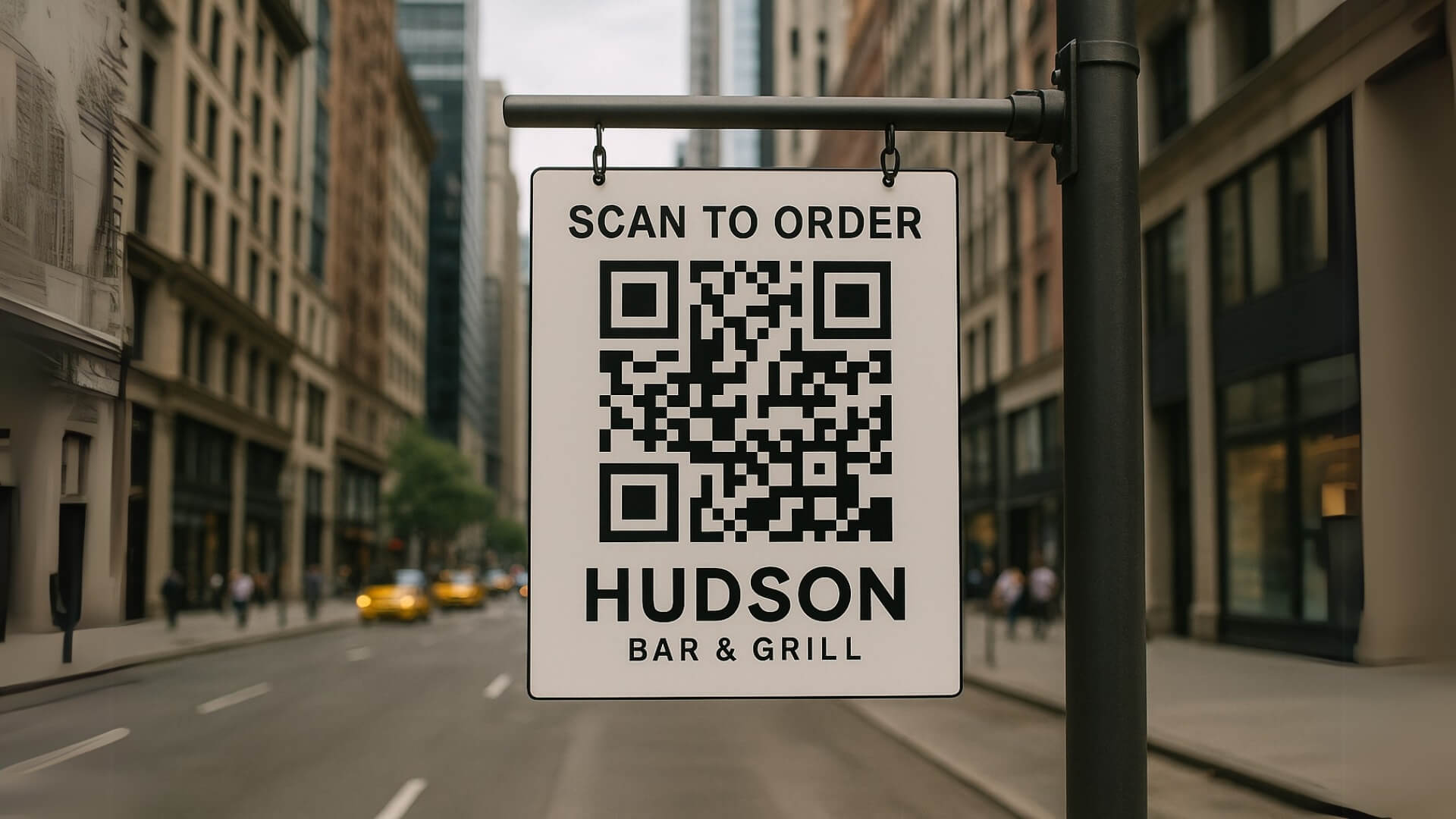qr code sign for hudson bar & grill nyc