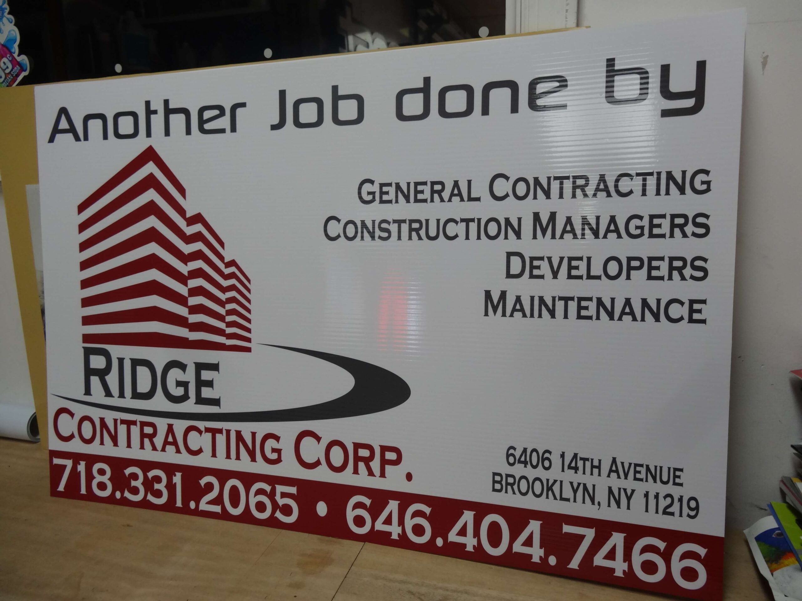 ridge contracting coroplast sign