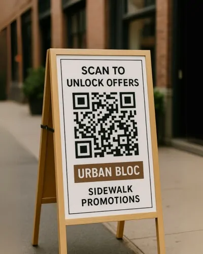 sidewalk qr code sign for urban bloc nyc