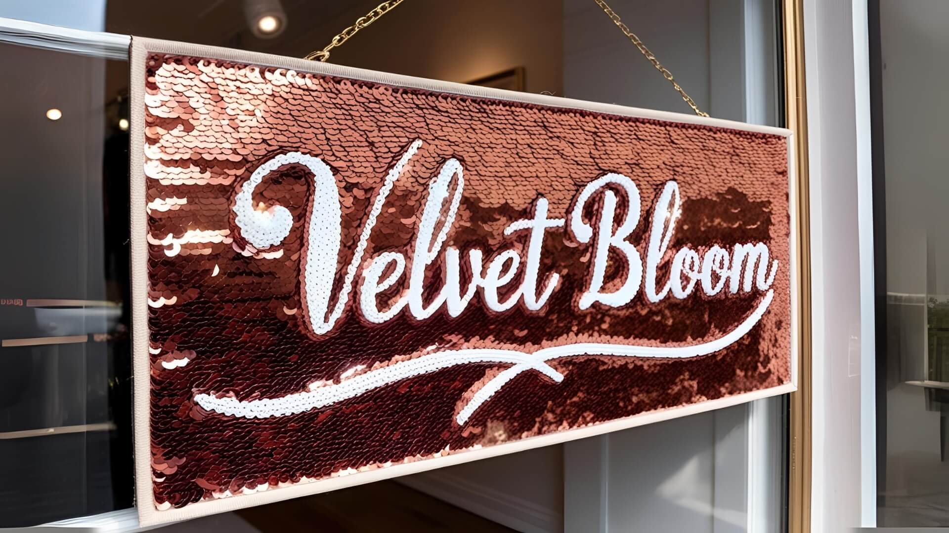 storefront sequin sign for velvet bloom