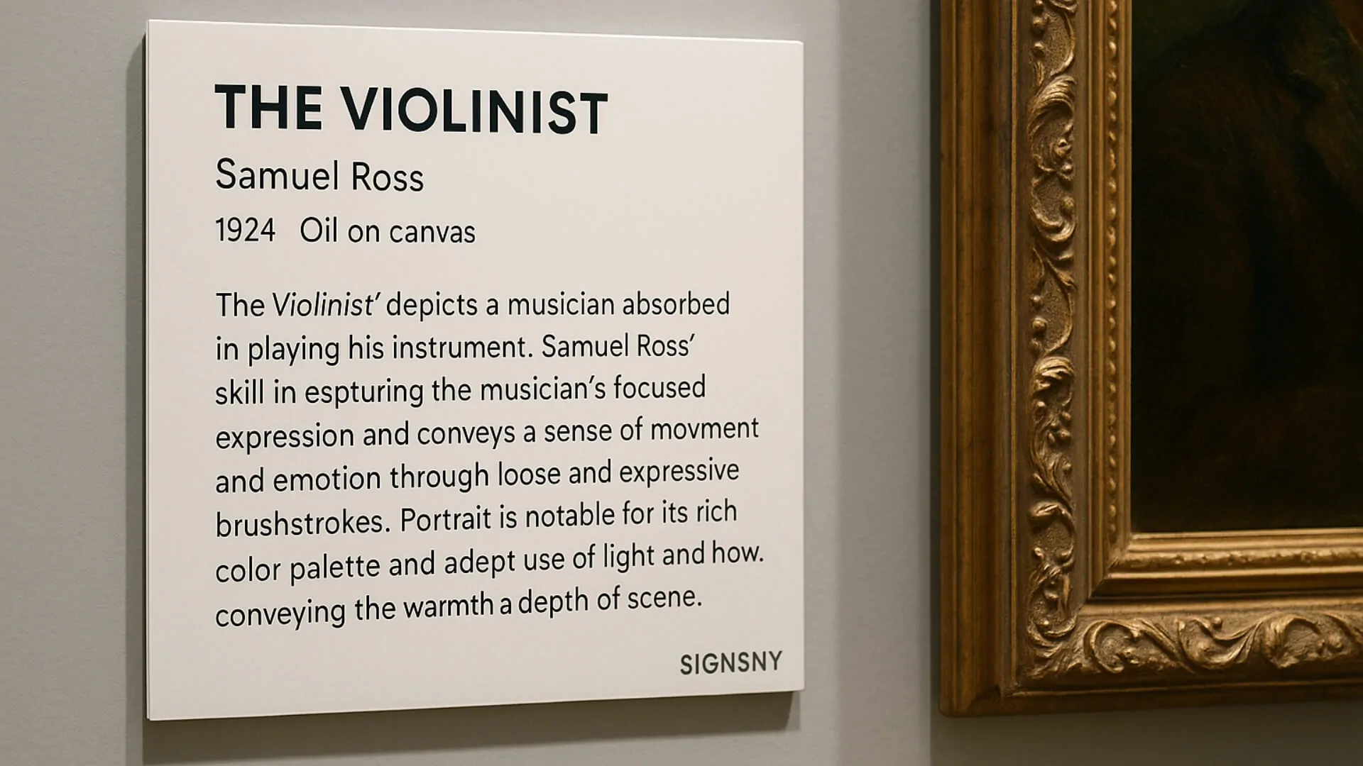 the violinist informational wall plaque