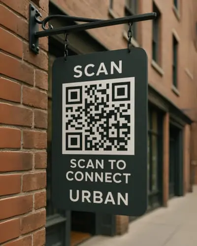 urban hanging balde qr code sign new york city