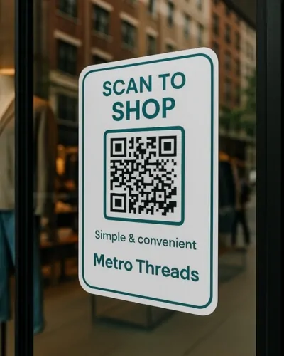 window graphic metro threads qr code sign