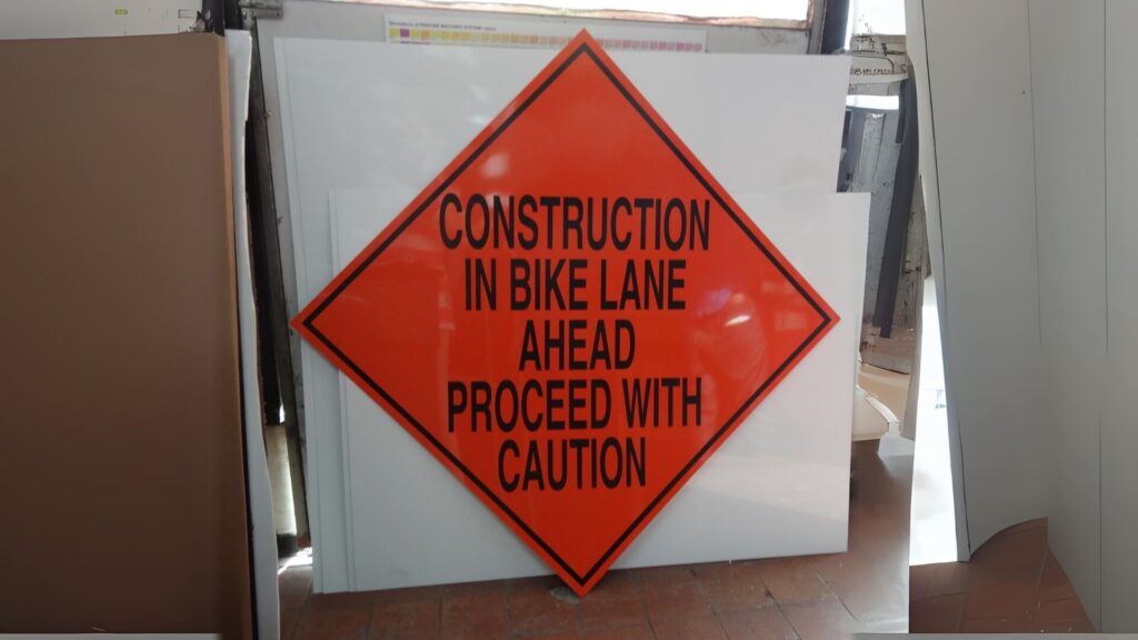 construction in bike lane sign