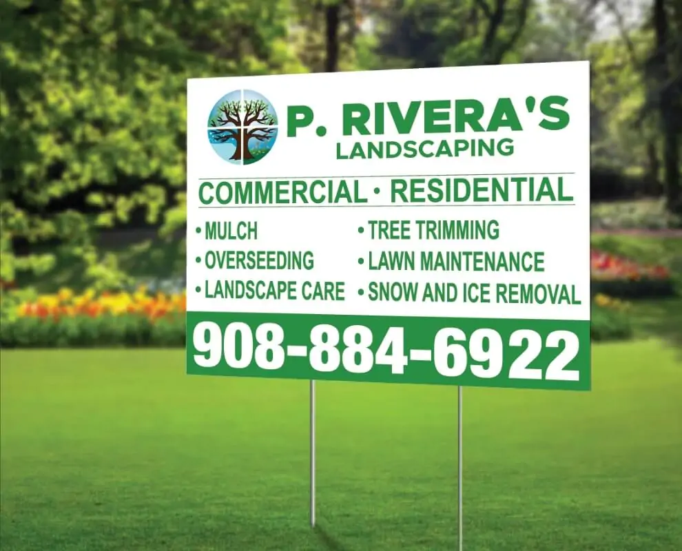 rigid sign for p rivera's landscaping