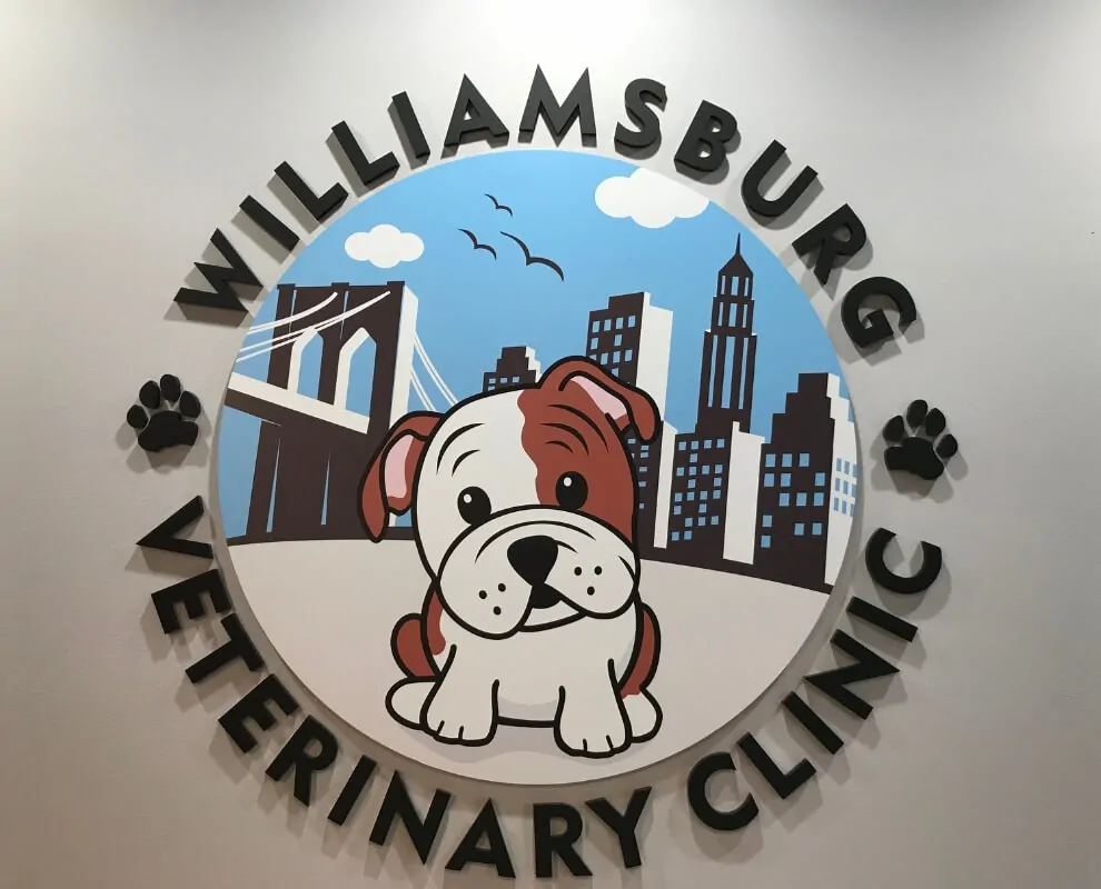 williamsburg veterinary clinic indoor lobby sign