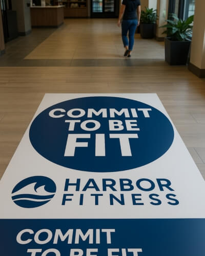 floor graphic for harbor fitness company