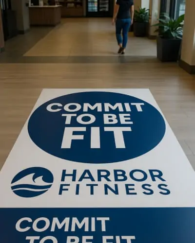 floor graphic for harbor fitness company