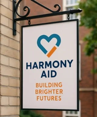 harmony aid ngo hanging blade sign