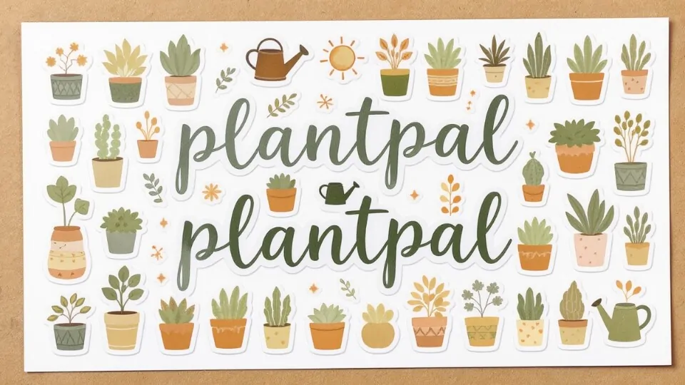 kiss cut sticker sheet for plantpal with indoor plants and garden icons