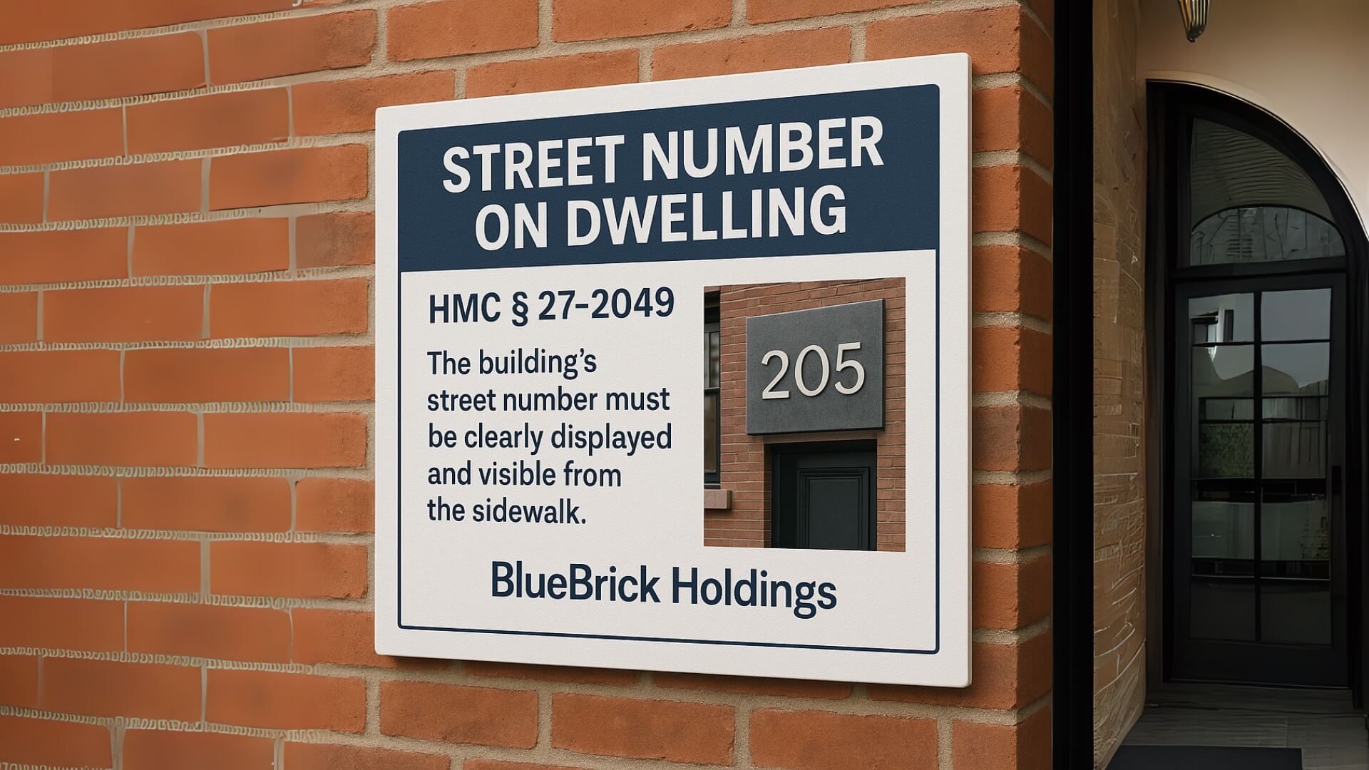 street number on dwelling for blue brick holding company