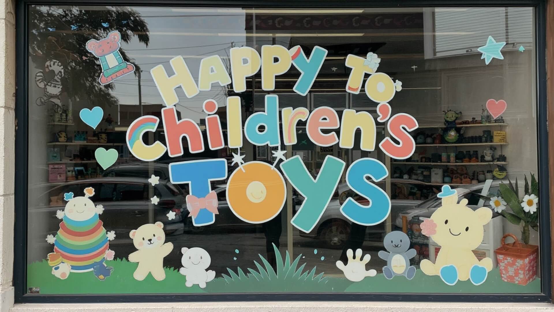 Sign Products 271 window decal for happy childrens toys shop
