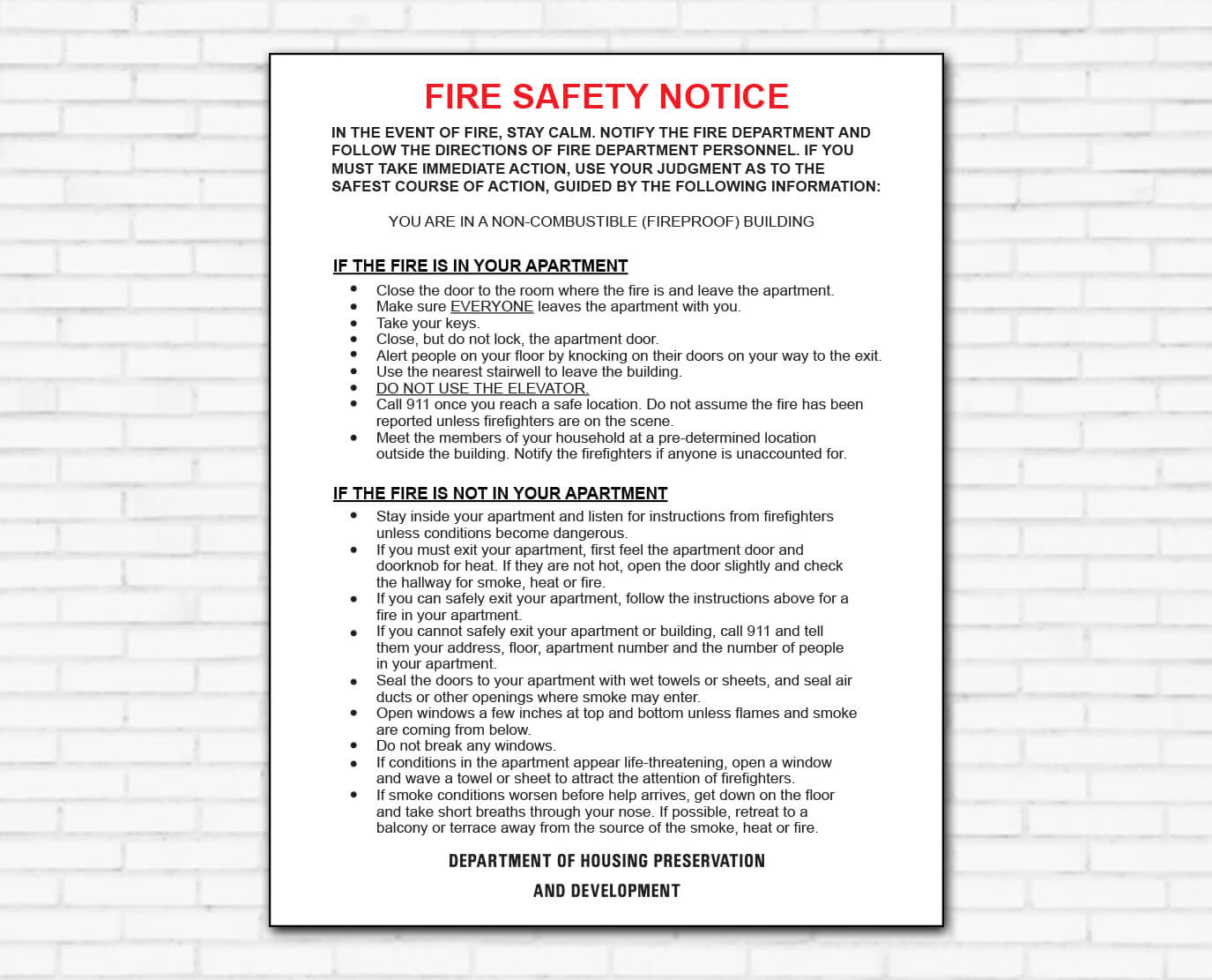 HPD Signs 47 fire safety notice hpd sign