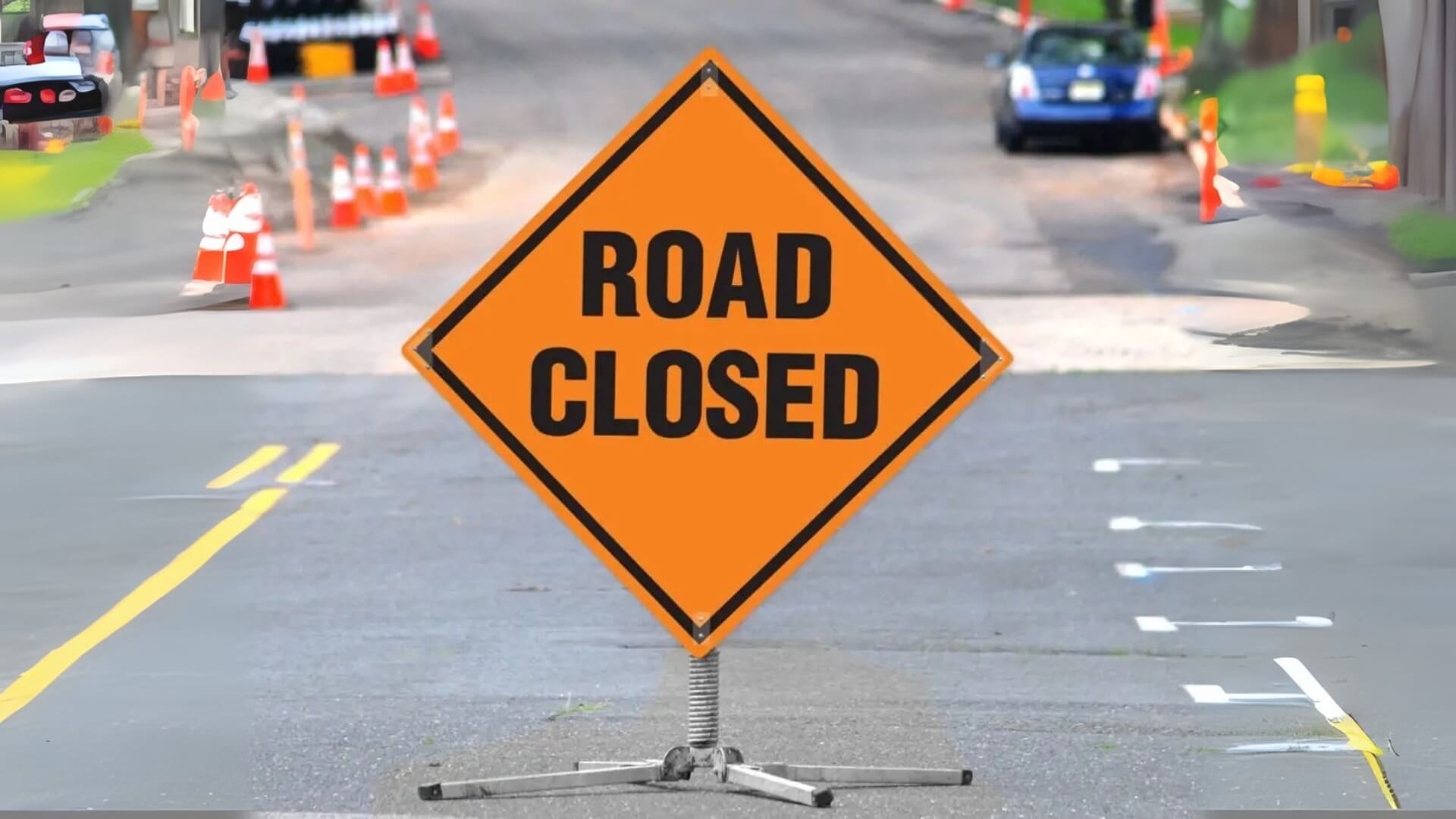 road closed information signs