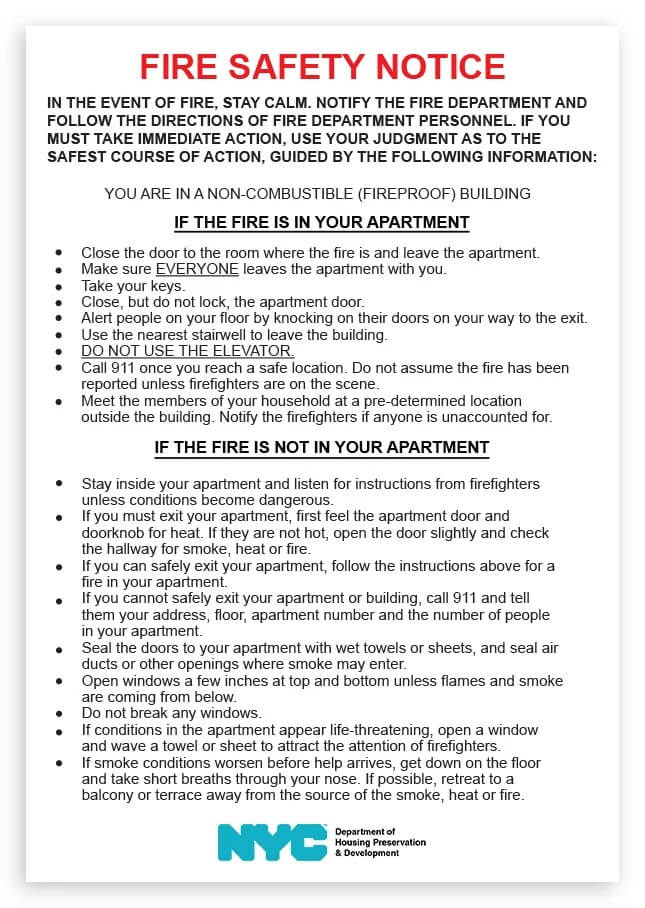 HPD Signs 124 fire safety notice