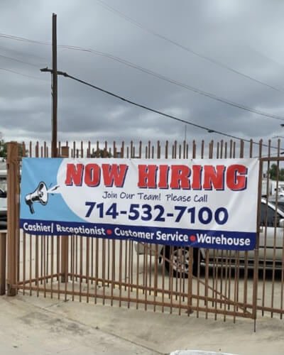 now hiring vinyl banner
