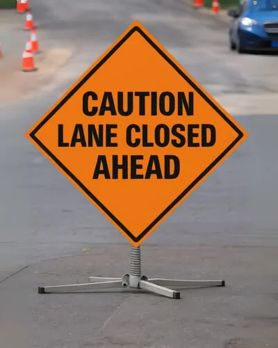 caution lane closed ahead