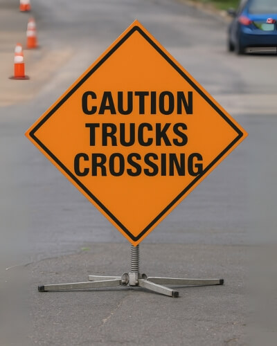 caution truck crossing