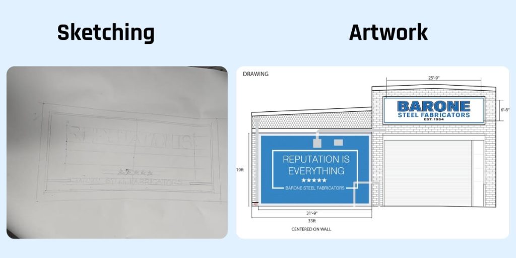 Painting 600 Sq. Ft. of Brick by Hand for Barone Steel in New Jersey 12 custom hand painted sign in new jersey