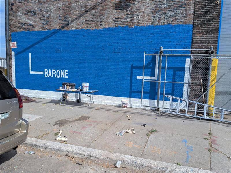 Painting 600 Sq. Ft. of Brick by Hand for Barone Steel in New Jersey 14 custom hand painted signage nj