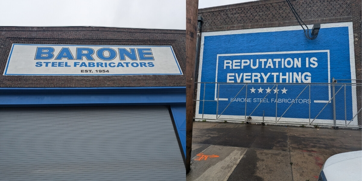 Painting 600 Sq. Ft. of Brick by Hand for Barone Steel in New Jersey 15 custom hand painted signs