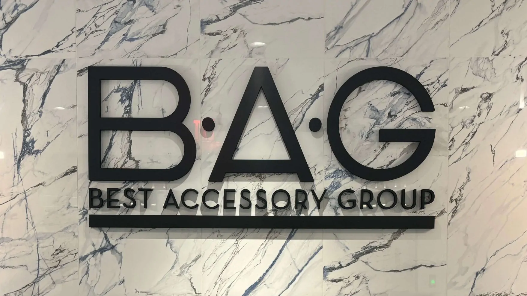 Black Dimensional Letter Signage made for BAG Accessories by Signs NYC