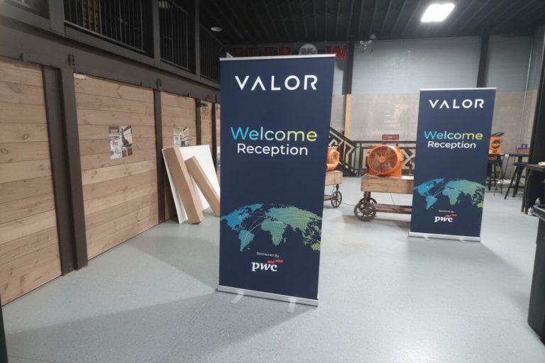 Valor banner display stands installed by Signs nyc