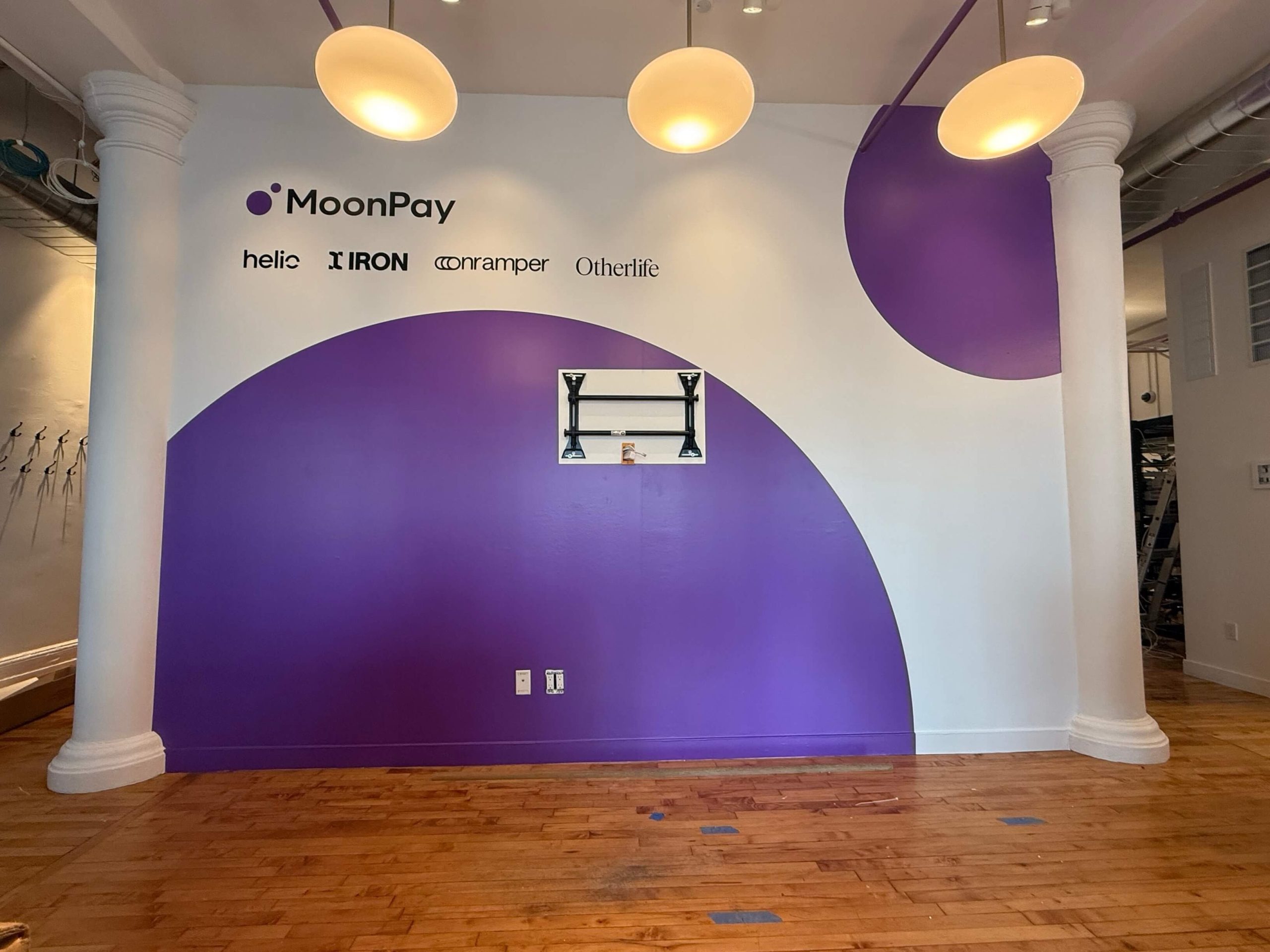 office interior wall mural with purple arch nyc