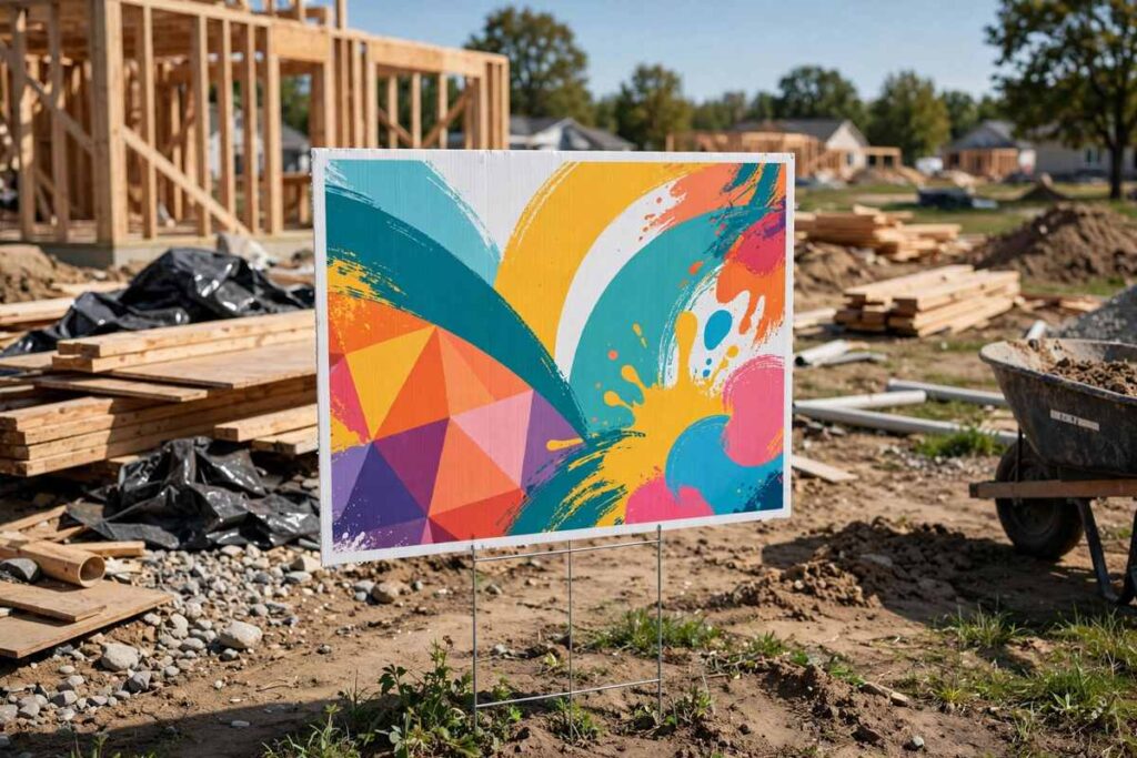 Designed contractor yard sign at a job site