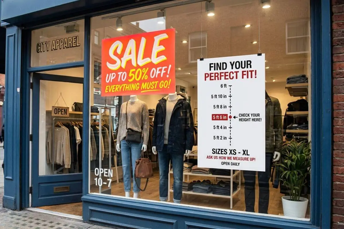 Storefront window poster size guide showing a 24x36 poster